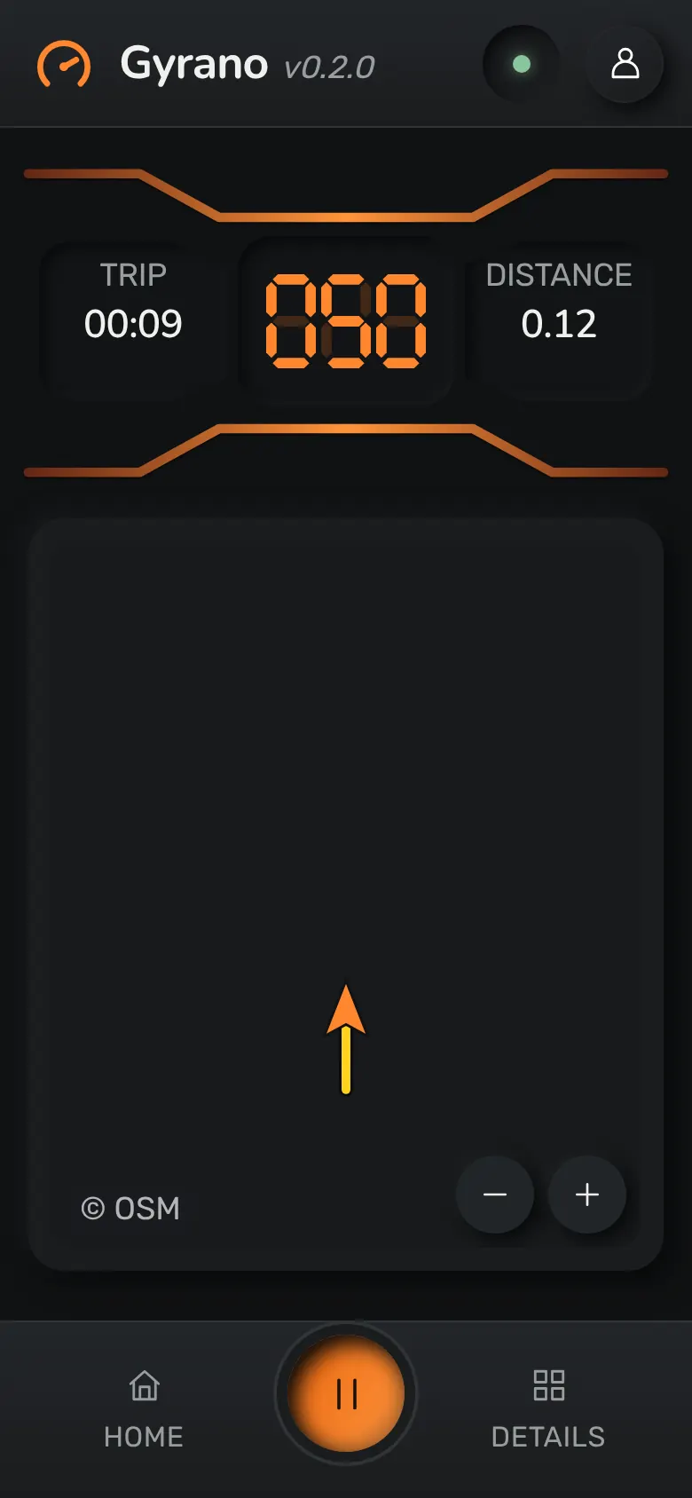 Gyrano's Car dashboard: the Ignition speed cluster above a live map of Cobh